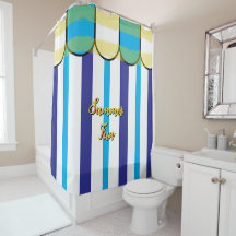 Cabana de Verão Azul Branco e Listras Amarelas
