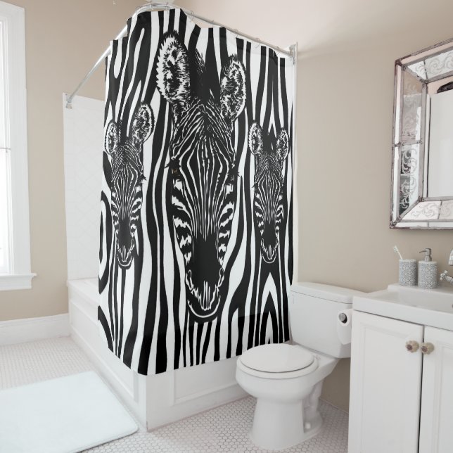 Cortina Para Box Cabeça de Zebra Única em Estampa de Zebra (In Situ)