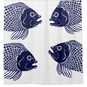 Cortina Para Box Cabeças & branco náuticos dos peixes dos azuis
