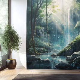 Cortina Para Box Cachoeira da Floresta Mística em Aquarela