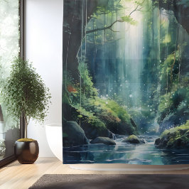 Cortina Para Box Cachoeira da Floresta Mística em Aquarela