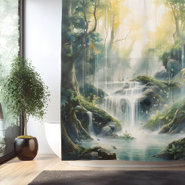 Cortina Para Box Cachoeira da Floresta Mística em Aquarela