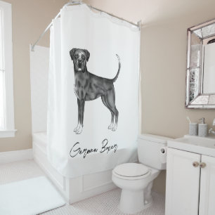 Cortina Para Box Cachorro Boxer Alemão Preto e Branco & Texto Perso