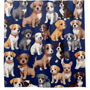 Cortina Para Box Cachorro Cachorro Marinho Design de Padrão Azul