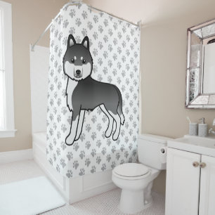 Cortina Para Box Cachorro de Cartoon Negro E Branco Siberiano