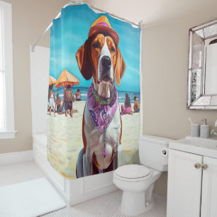 Cortina Para Box Cachorro Foxhound Inglês Americano na Praia, prese