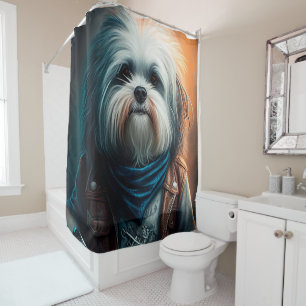 Cortina Para Box Cachorro Havanese em bicicleta pintura digital