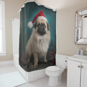 Cortina Para Box Cachorro Pekingês no Natal da Neve