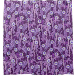 Cortina Para Box Cactos Camouflage, Padrão Floral Púrpura Violeta