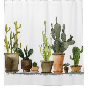 Cortina Para Box Cactos de Aquarela Verde: Potes Desenhados À Mão