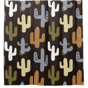 Cortina Para Box Cactos escandinavos, fundo sem costura vintage.