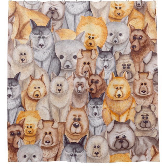 Cortina Para Box Cães Aquarelas: Brincadeira Sem Olho (Frente)
