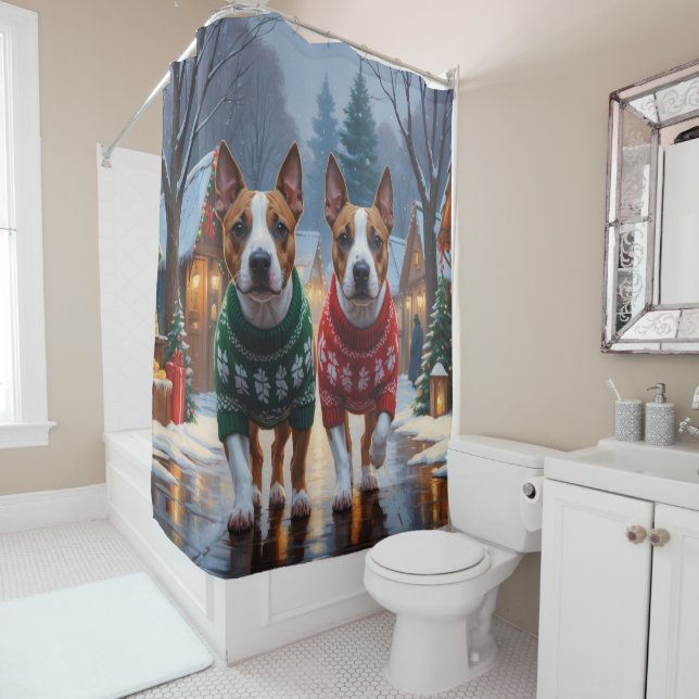 Cortina Para Box Cães Bull Terrier Natal Neve Férias (In Situ)