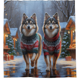Cortina Para Box Cães Finlandeses Lapphund Natal Neve Feriado