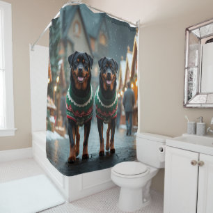 Cortina Para Box Cães Rottweiler Natal Neve Férias