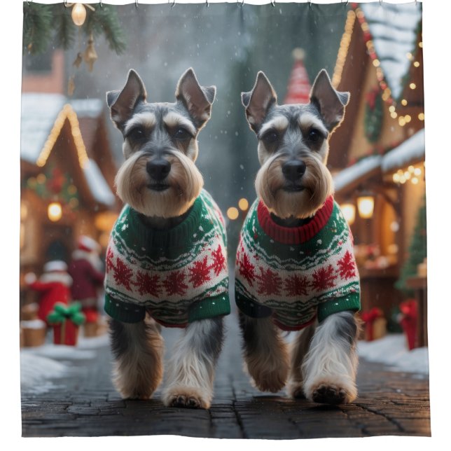 Cortina Para Box Cães Schnauzer Natal Neve Férias  (Frente)