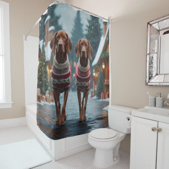 Cortina Para Box Cães Vizsla Natal Neve Férias (In Situ)