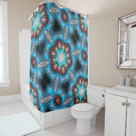 Cortina Para Box Caleidoscópio ciano e prateado com pintura áspera