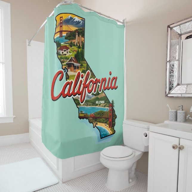Cortina Para Box California Landmarks Map Illustration–Retro Travel (In Situ)