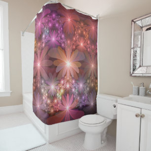 Cortina Para Box Cama De Flores Arte Fractal Abstrato brilhante Col