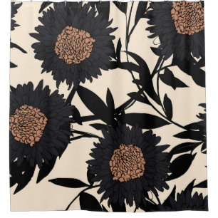 Cortina Para Box Camomila negra, gerbera: fundo creme.