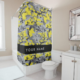 Cortina Para Box Camuflagem Amarela e Cinza Seu nome Personaliza