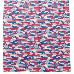 Cortina Para Box Camuflagem Azul e Branco Vermelho