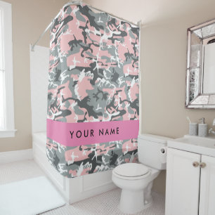 Cortina Para Box Camuflagem rosa e Cinza Seu nome Personaliza