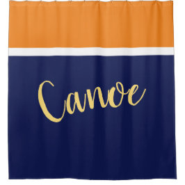 Cortina Para Box CANOA Bloque de Cor Azul-Navy Branco e Laranja Ele