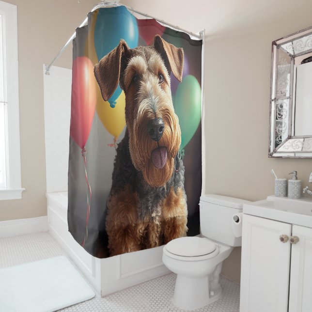 Cortina Para Box Cão Airedale com bolo e balões (In Situ)