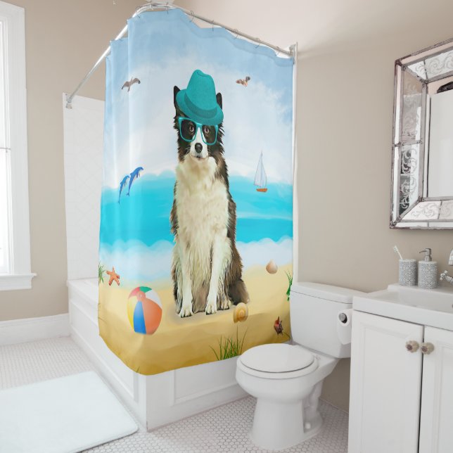 Cortina Para Box Cão Border Collie na Praia (In Situ)
