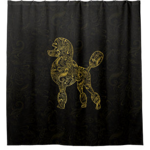 Cortina Para Box Cão de caniche no teste padrão Dourado de Paisle