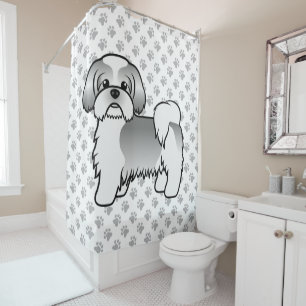 Cortina Para Box Cão De Cartoon De Silver E White Shih Tzu Cute