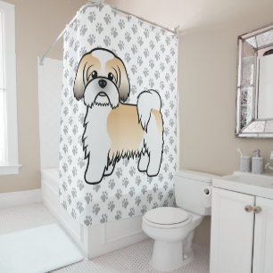 Cortina Para Box Cão de Cartoon Dourado e branco Shih Tzu