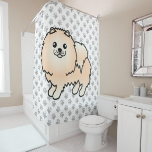 Cortina Para Box Cão e patas de cartoon canino creme Pomeraniano