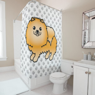 Cortina Para Box Cão e patas de cartoon de cor laranja