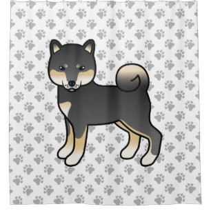 Cortina Para Box Cão e patas de cartoon Shiba Inu Preto e Tan