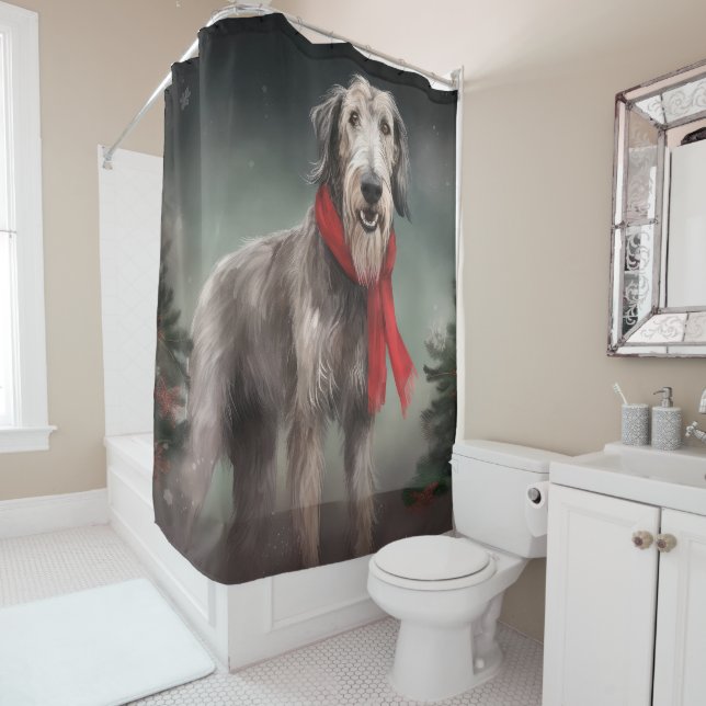 Cortina Para Box Cão lobo na neve de Natal (In Situ)