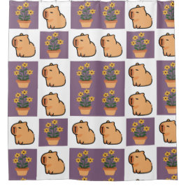 Cortina Para Box Capybara e Flores - Cortina Chá | Bichinho