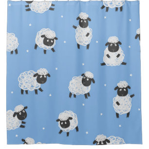 Cortina Para Box Carneiros brancos e brancos: borregos de vintage.