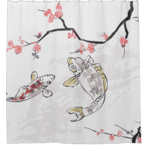 Cortina Para Box carp koi fish paisagem paisagem illustr desenho