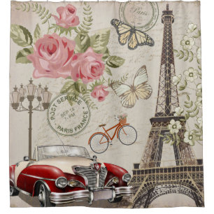 Cortina Para Box Cartão postal de Paris vintage.