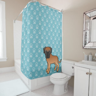 Cortina Para Box Cartoon Bonito Apricot English Mastiff Dog Azul