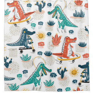 Cortina Para Box Cartoon Crocodile: Vintage Animal Wallpaper