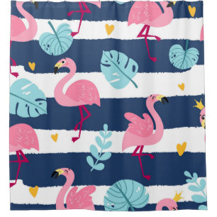 Cortina Para Box Cartoon Flamingos: Vintage Tropical de Verão.