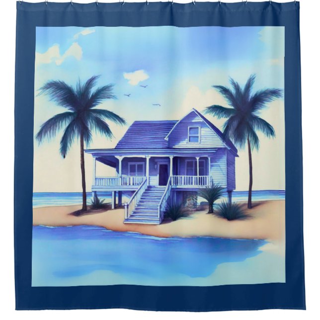 Cortina Para Box Casa da Praia com Palm Trees (Frente)