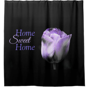 Cortina Para Box Casa Doce Cinza Roxa Tulipa Negra