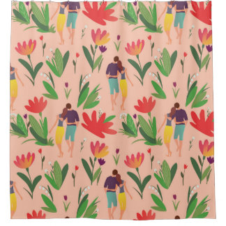 Cortina Para Box casal apaixonado anda entre flores