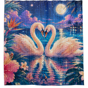 Cortina Para Box Casal de Cisnes Noite Tropical Geométrica