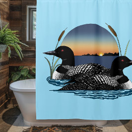 Cortina Para Box Casal de Mergulhões Azul Crepúsculo Vida Selvagem